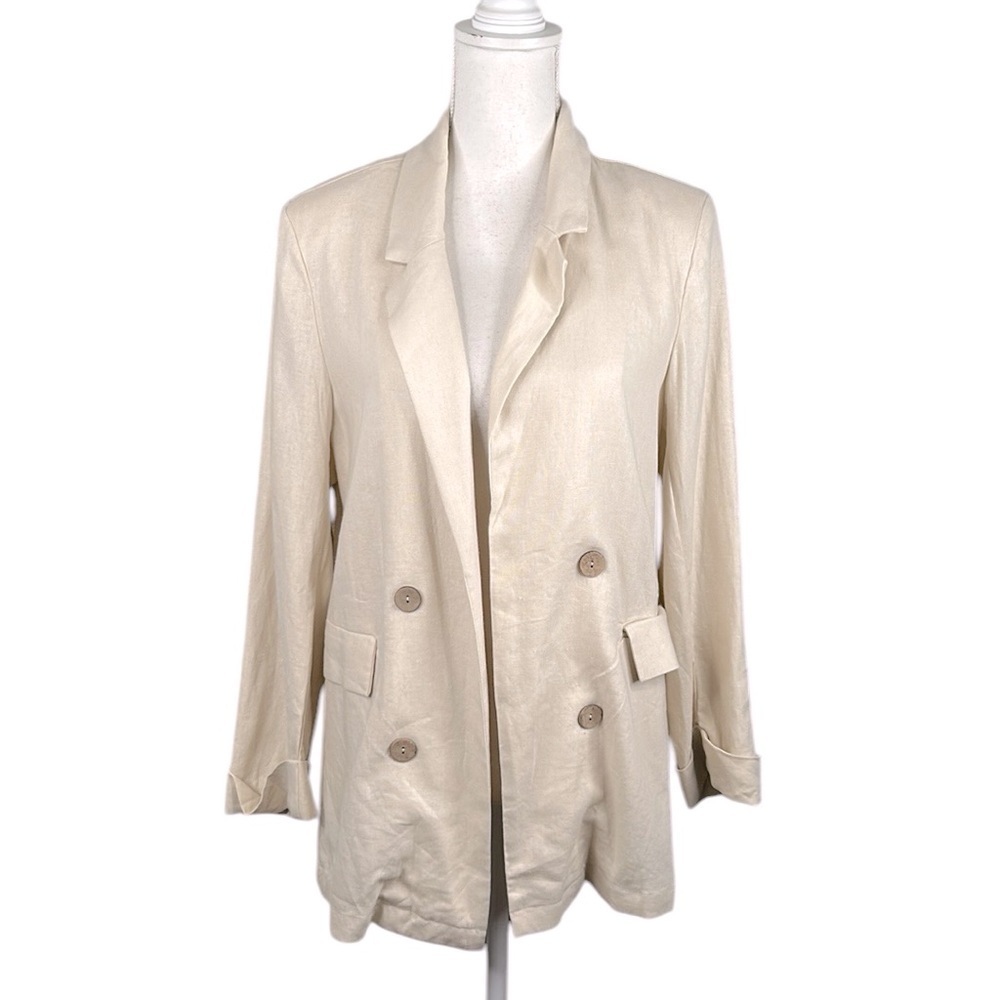 Love Tree Cream 100% Linen Classic Coastal Minimalist Career Blazer Size L New!